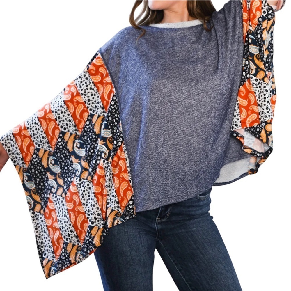 Colorful Patchwork Poncho Top